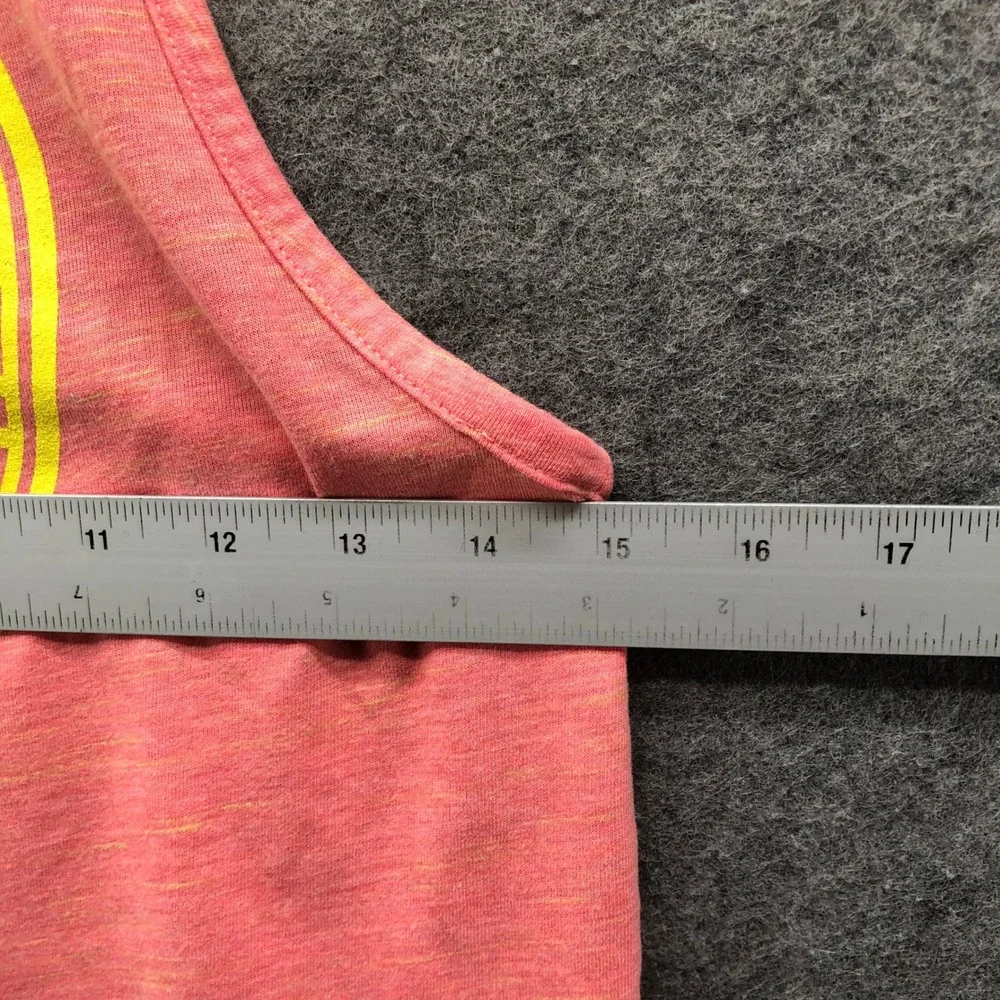 Nike Dri-Fit Running Tank Top Heather Pink Coral Yellow Wheel Graphic Womens XS